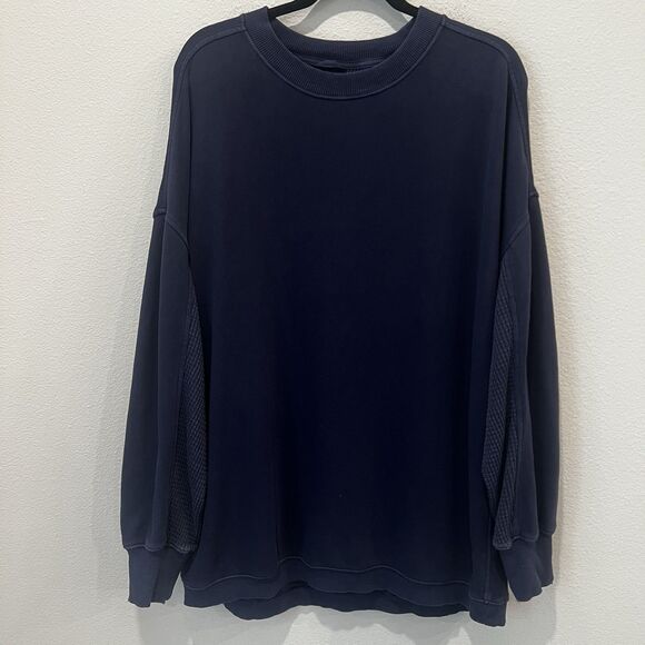 Aerie Fleece Oversized Crewneck Slouchy Pullover Sweatshirt Lounge Blue Medium - Picture 1 of 10